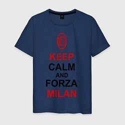 Футболка хлопковая мужская Keep Calm & Forza Milan, цвет: тёмно-синий