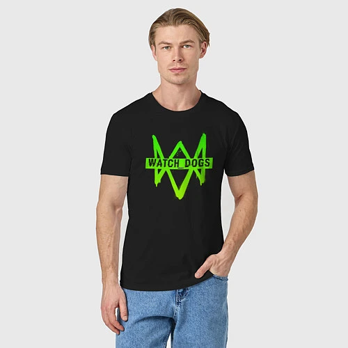 Мужская футболка Watch Dogs: Green Logo / Черный – фото 3