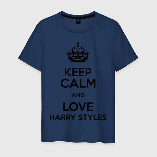 Мужская футболка Keep Calm & Love Harry Styles / Тёмно-синий – фото 1