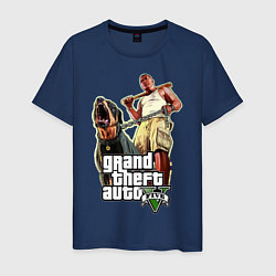 Футболка хлопковая мужская GTA 5: Man & Dog, цвет: тёмно-синий