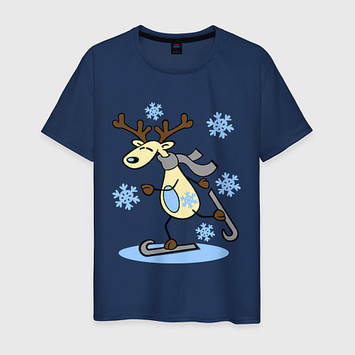 Мужская футболка Олень на лыжах / Тёмно-синий – фото 1