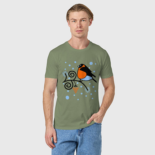 Мужская футболка Снегирь на ветке рябины / Авокадо – фото 3