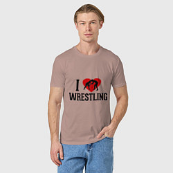 Футболка хлопковая мужская I love wrestling, цвет: пыльно-розовый — фото 2