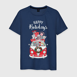 Футболка хлопковая мужская Happy holiday, цвет: тёмно-синий