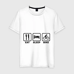 Футболка хлопковая мужская Eat Sleep Bike (еда, сон, велосипед), цвет: белый