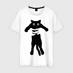 Футболка хлопковая мужская Черный кот в руках, цвет: белый