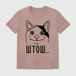 Футболка хлопковая мужская Штош Вежливый котик мем, цвет: пыльно-розовый