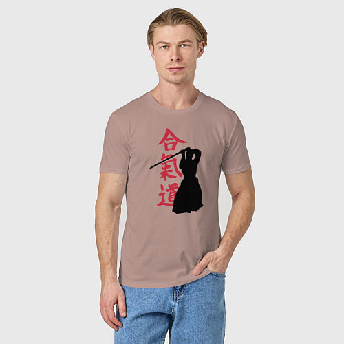 Мужская футболка Айкидо / Пыльно-розовый – фото 3