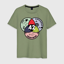 Футболка хлопковая мужская Life Universe Everything, цвет: авокадо