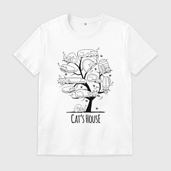 Футболка хлопковая мужская Кошачий дом, цвет: белый