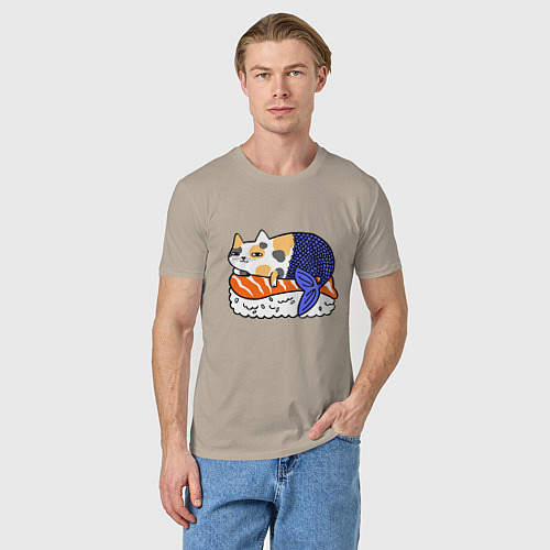 Мужская футболка Sushi Cat / Миндальный – фото 3