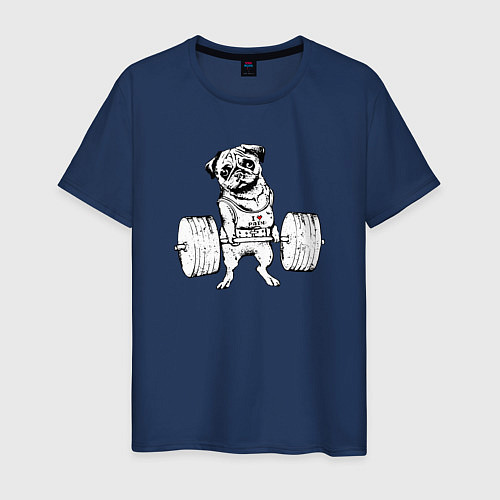 Мужская футболка Мопс пауэрлифтер / Тёмно-синий – фото 1