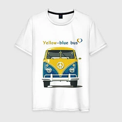 Футболка хлопковая мужская Я люблю вас Yellow-blue bus, цвет: белый
