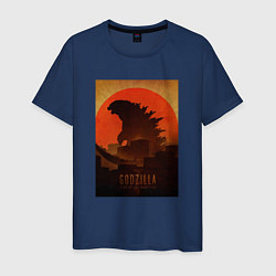 Футболка хлопковая мужская Godzilla and red sun, цвет: тёмно-синий