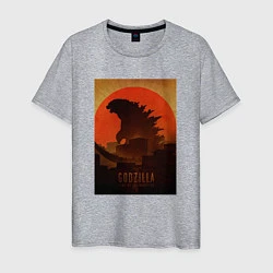 Футболка хлопковая мужская Godzilla and red sun, цвет: меланж