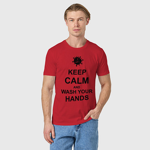 Мужская футболка Keep Calm & Wash Hands / Красный – фото 3