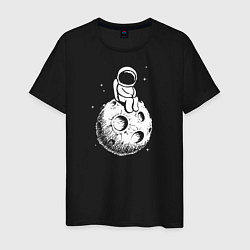 Футболка хлопковая мужская Космонавт на луне цвета черный — фото 1