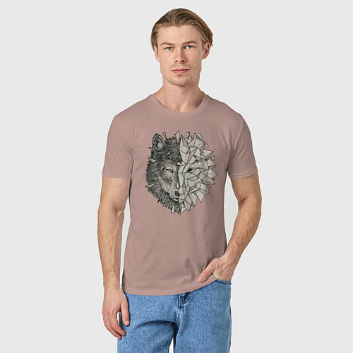 Мужская футболка Geometric Wolf / Пыльно-розовый – фото 3