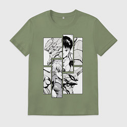 Футболка хлопковая мужская Аска и Синдзи, Евангелион, цвет: авокадо