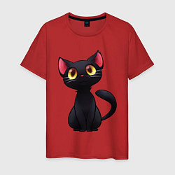 Футболка хлопковая мужская Черный котенок, цвет: красный