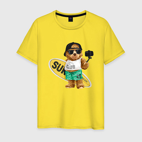 Мужская футболка Медвежонок серфер / Желтый – фото 1