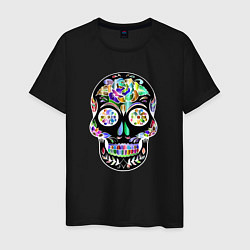 Футболка хлопковая мужская Flowers - Art skull, цвет: черный