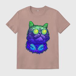 Футболка хлопковая мужская Кот, цвет: пыльно-розовый