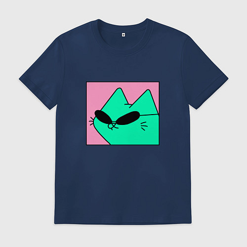 Мужская футболка Кот в очках / Тёмно-синий – фото 1