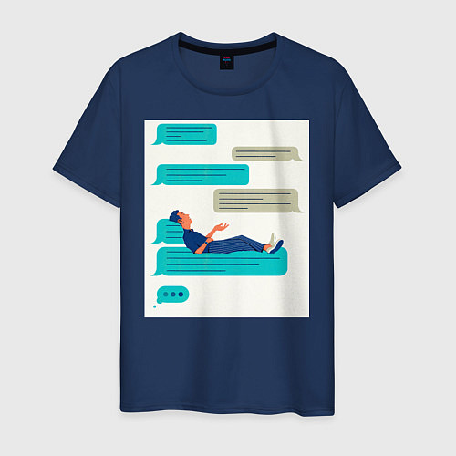Мужская футболка Лежу на сообщениях / Тёмно-синий – фото 1