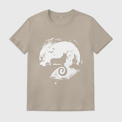 Футболка хлопковая мужская Полнолуние Корги, цвет: миндальный