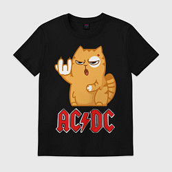Футболка хлопковая мужская ACDC rock cat, цвет: черный