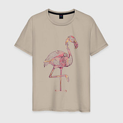 Футболка хлопковая мужская Узорчатый фламинго, цвет: миндальный