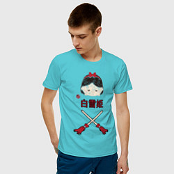 Футболка хлопковая мужская Белоснежка на китайском языке цвета бирюзовый — фото 2
