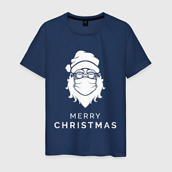 Футболка хлопковая мужская Дед мороз в маске, цвет: тёмно-синий