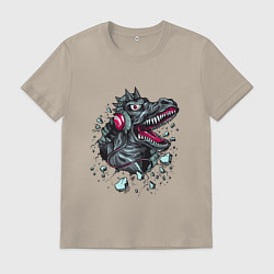 Футболка хлопковая мужская Музыкальный динозавр, цвет: миндальный