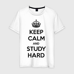 Футболка хлопковая мужская Keep Calm & Study Hard, цвет: белый