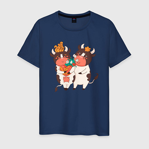 Мужская футболка Влюбленные бычок и корова / Тёмно-синий – фото 1