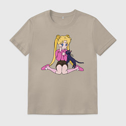 Футболка хлопковая мужская Усаги и Луна, цвет: миндальный