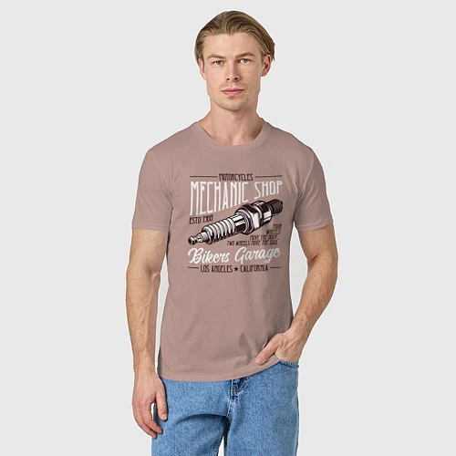 Мужская футболка Свеча мотоцикла / Пыльно-розовый – фото 3