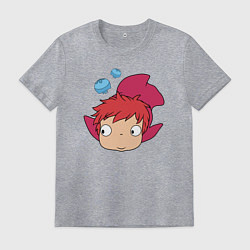 Футболка хлопковая мужская Рыбка Поньо на утесе, цвет: меланж