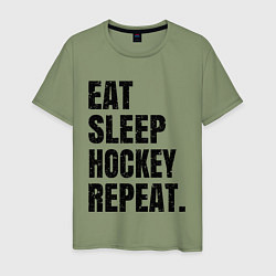 Футболка хлопковая мужская EAT SLEEP HOCKEY REPEAT, цвет: авокадо