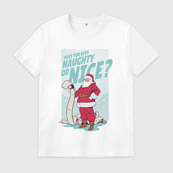 Футболка хлопковая мужская Санта со списком плохишей, цвет: белый