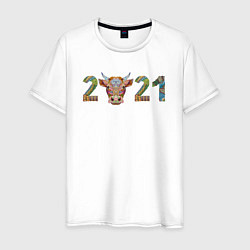 Футболка хлопковая мужская Год быка 2021, цвет: белый
