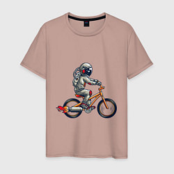Футболка хлопковая мужская Астронавт на велосипеде, цвет: пыльно-розовый