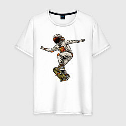 Футболка хлопковая мужская Астронавт на скейте, цвет: белый