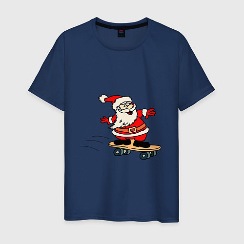 Мужская футболка Санта на скейтборде / Тёмно-синий – фото 1