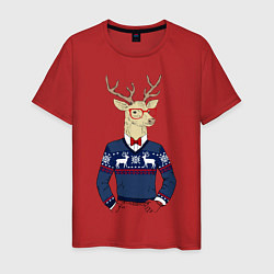 Футболка хлопковая мужская Hipster Deer, цвет: красный