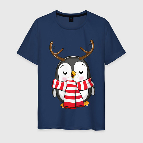 Мужская футболка Пингвин в шарфике / Тёмно-синий – фото 1