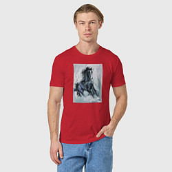 Футболка хлопковая мужская Лошадь арт, цвет: красный — фото 2