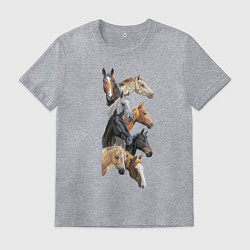 Футболка хлопковая мужская Лошади, цвет: меланж